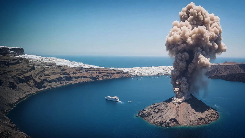 кадр из фильма Volcan de Santorin, l'éruption qui menace l'Europe